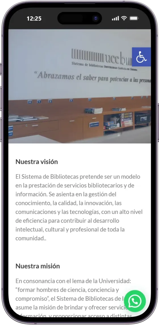 Captura de celular de Biblioteca UCC, pantalla 1