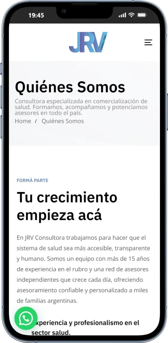 Captura de celular de JRV Consultora, pantalla 2