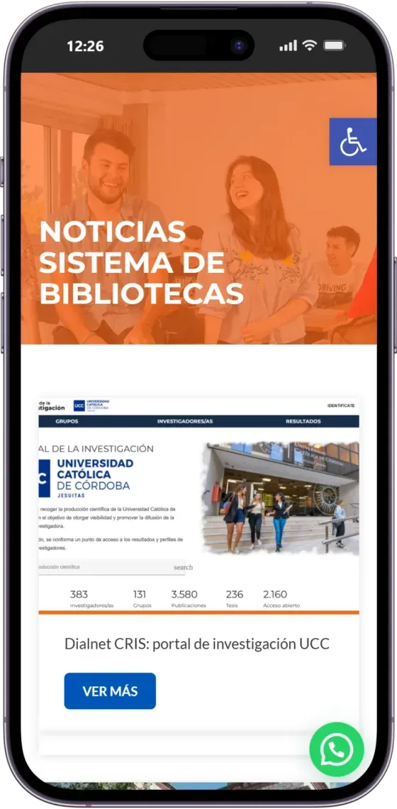 Captura de celular de Biblioteca UCC, pantalla 2